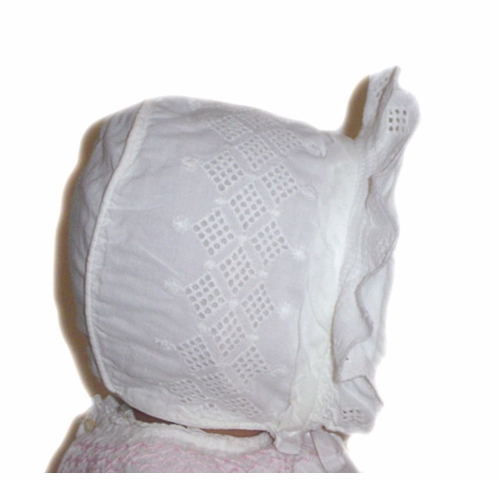 Vintage 1950s White Baby Bonnet with Openwork Embroidery