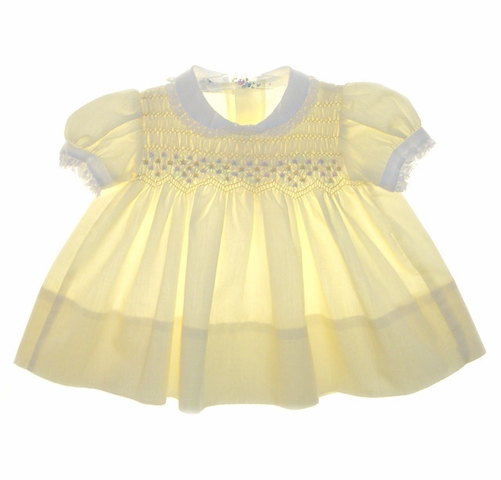 Polly Flinders Baby Dresses Vintage 1960s Polly Flinders Pale Yellow Smocked Baby Dress with White Lace Edged Collar Polly Flinders Baby Dresses Vintage 1960s Polly Flinders Pale Yellow Smocked Baby Dress with White Lace Edged Collar