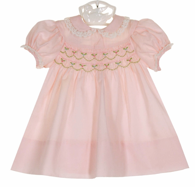 Vintage 1960s Unworn Polly Flinders Pink Smocked Dress with Pink and Green  Embroidery