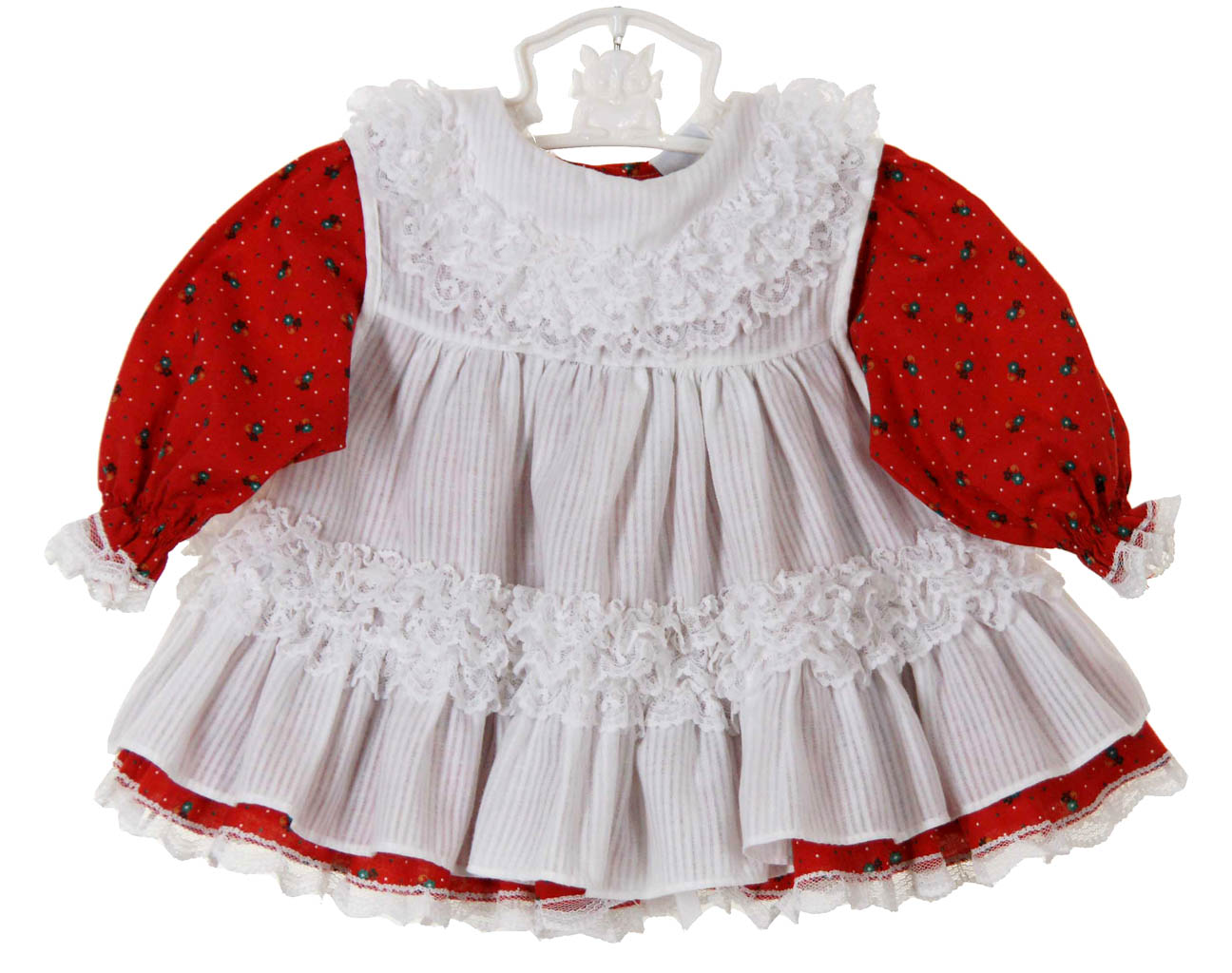 Bryan red dress with white ruffled pinafore,baby girls Christmas