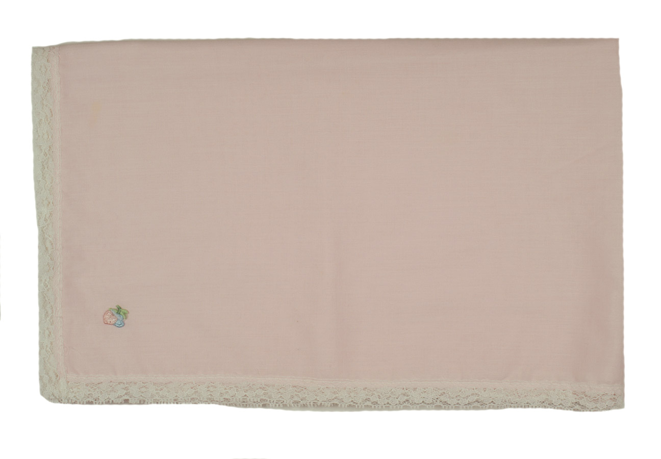 vintage pink batiste receiving blanket with lace trim,vintage pink
