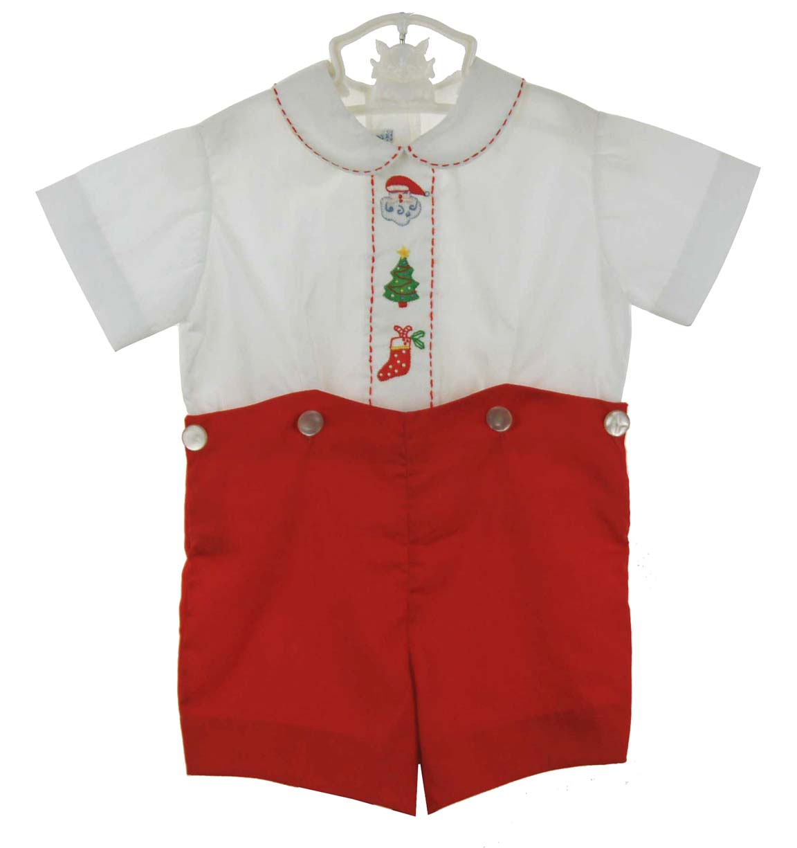 Imperial red and white embroidered shorts set,vintage Madeira