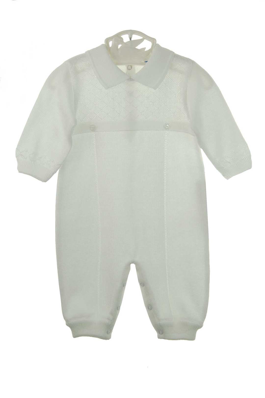Will'Beth cotton knit romper and hat set,white cotton knit romper and