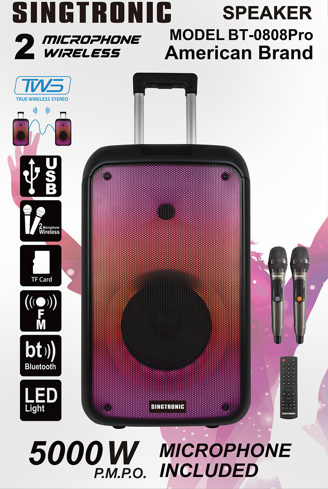 Singtronic BT0808Pro Portable 500W bluetooth karaoke system