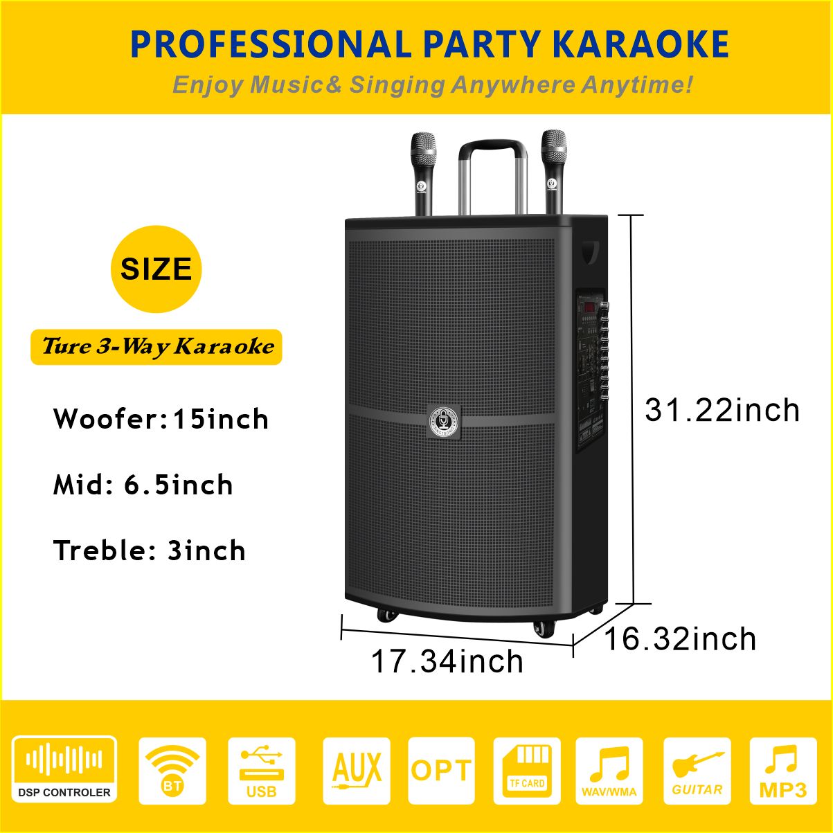 Singtronic BT-1500DSP Professional DSP 15 Karaoke Speaker + KTV-15.6UHD  Hard Drive Player