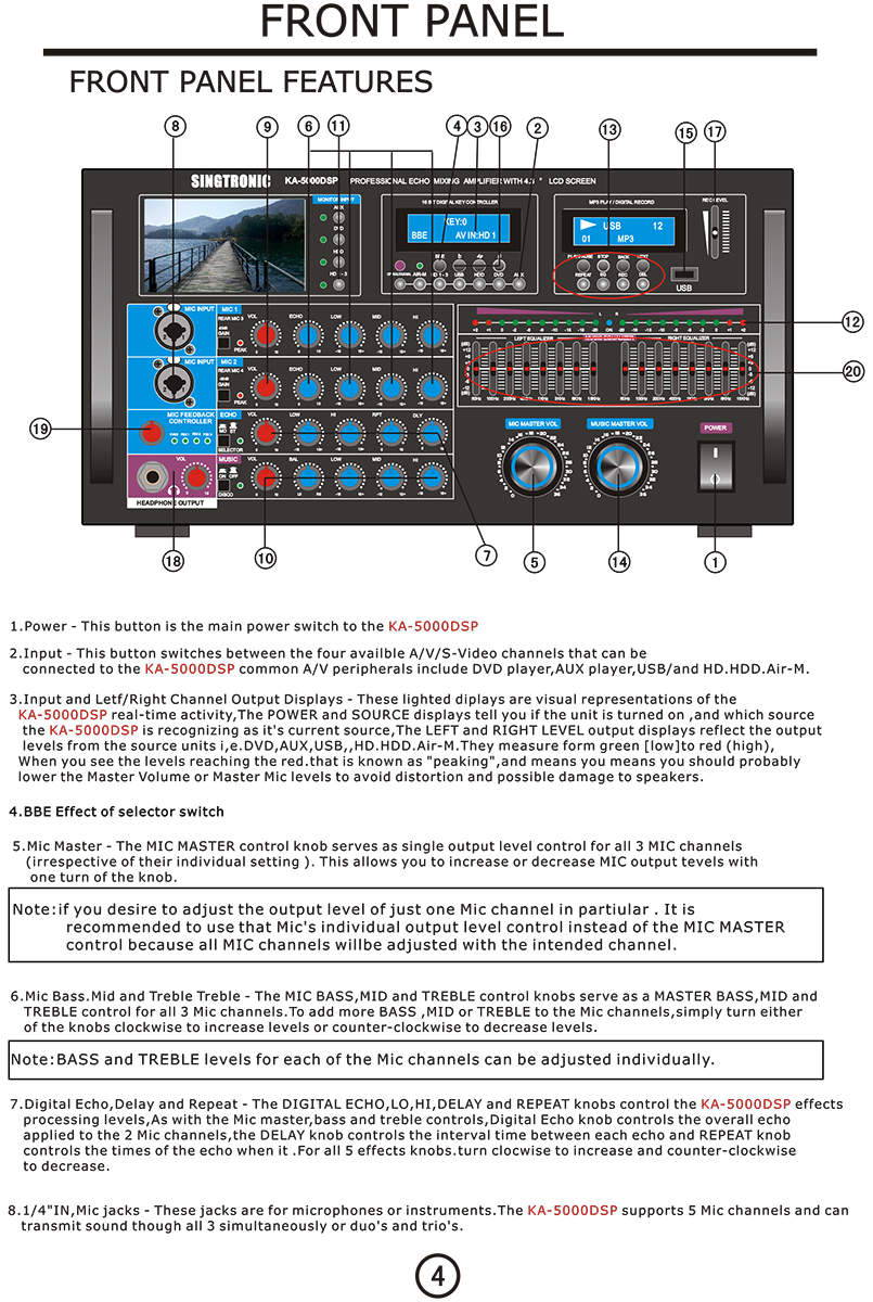 Pro KJ/DJ Analog 5000W Mixing Amplifier Equalizer Karaoke