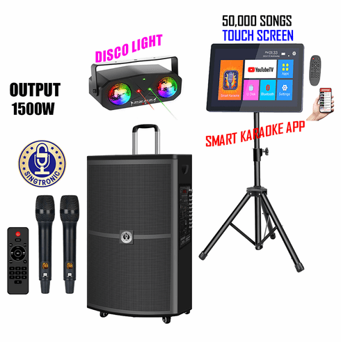 Singtronic BT-1500DSP Professional 15" Karaoke Speaker + KTV-15.6UHD Hard Drive Player