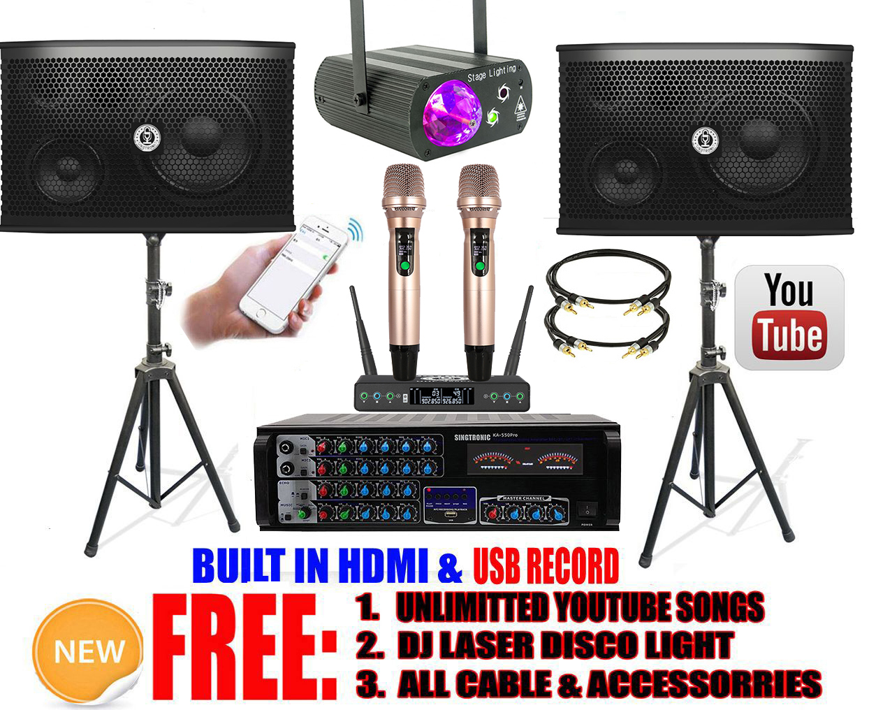 Complete 1200W Karaoke System by Singtronic w/ Freebies