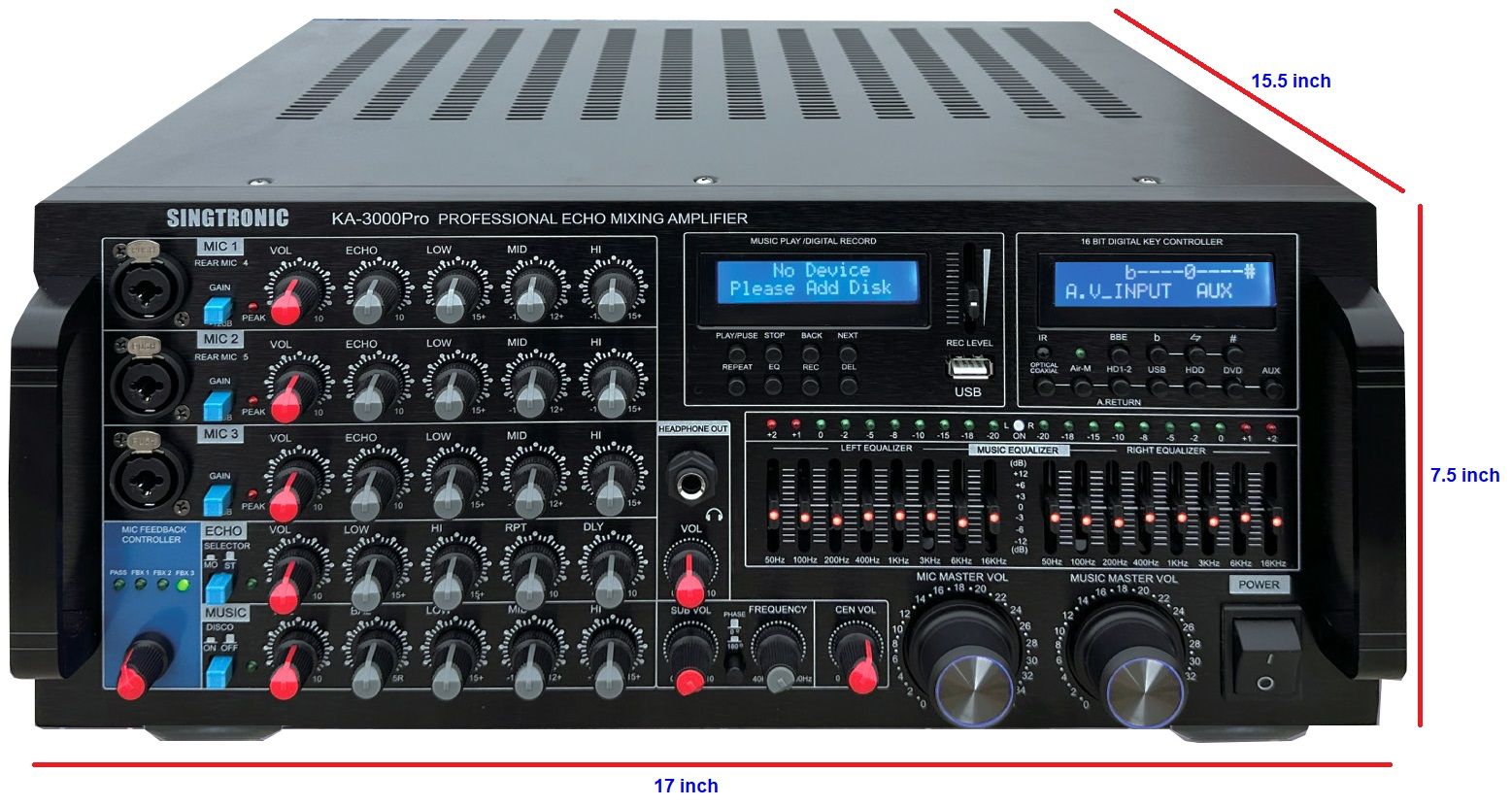 Professional KJ/DJ 3000W Analog Mixing Amplifier Equalizer