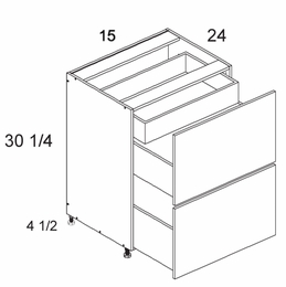 2DBID15: Two Drawer Base with Inner Drawer: Torino Dark Wood Kitchen Cabinets