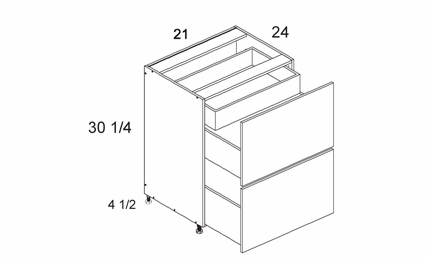 2DBID21: Two Drawer Base with Inner Drawer: Palermo Gloss White Kitchen Cabinets