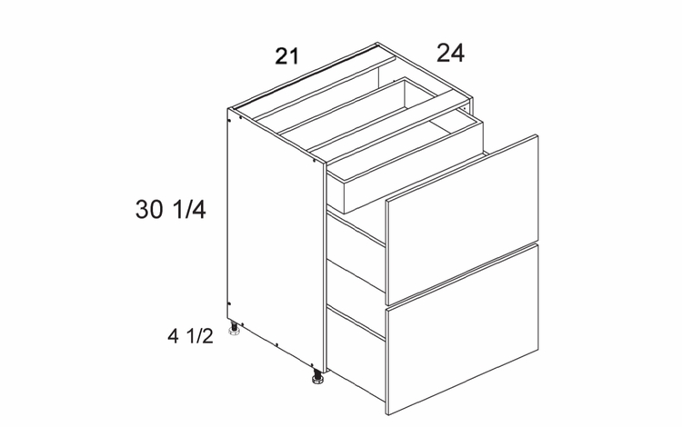 2DBID21: Two Drawer Base with Inner Drawer: Torino Dark Wood Kitchen Cabinets