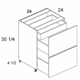 2DBID24: Two Drawer Base with Inner Drawer: Palermo Gloss White Kitchen Cabinets