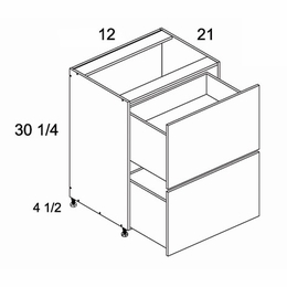 2VDB12: Two Drawer Vanity Base: Palermo Gloss White Kitchen Cabinets