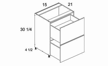 2VDB15: Two Drawer Vanity Base: Torino Grey Wood Kitchen Cabinets