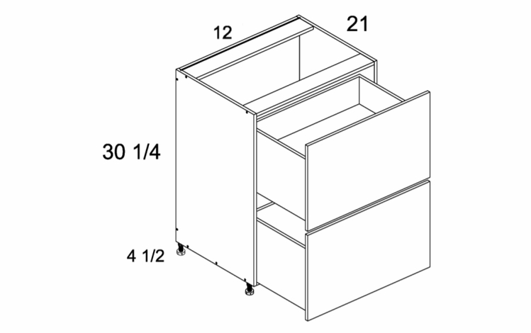 2VDBID12: Two Drawer with One Inner Drawer Vanity Base: Rivera Conch Shell Kitchen Cabinets