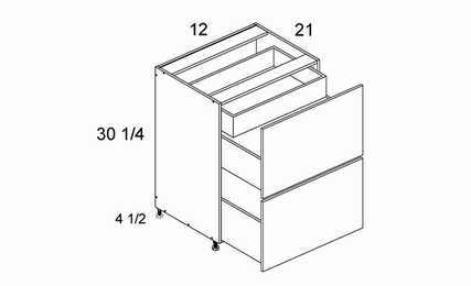 2VDBID12: Two Drawer with One Inner Drawer Vanity Base: Torino White Pine Kitchen Cabinets