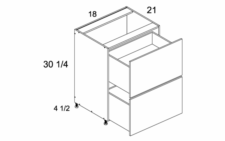 2VDBID18: Two Drawer with One Inner Drawer Vanity Base: Rivera Oyster Shell Kitchen Cabinets