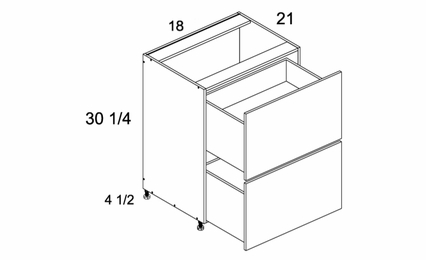 2VDBID18: Two Drawer with One Inner Drawer Vanity Base: Rivera Oyster Shell Kitchen Cabinets