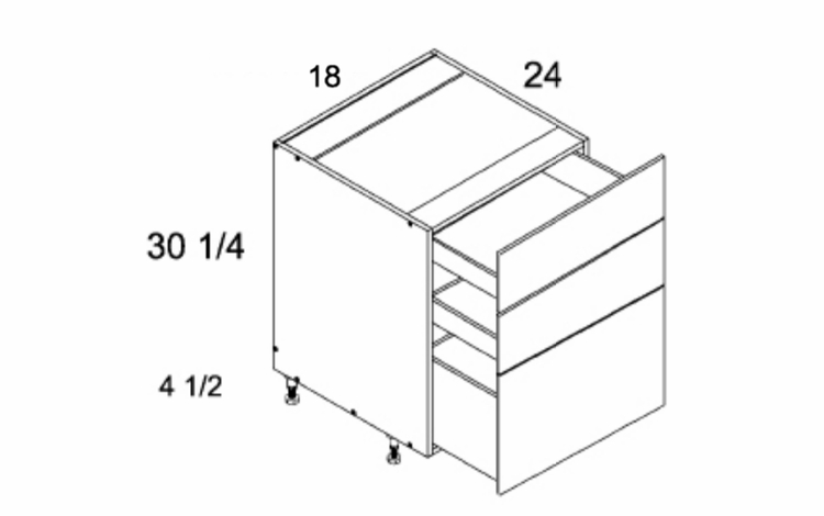 3DB18: Three Drawer Base: Torino Grey Wood Kitchen Cabinets
