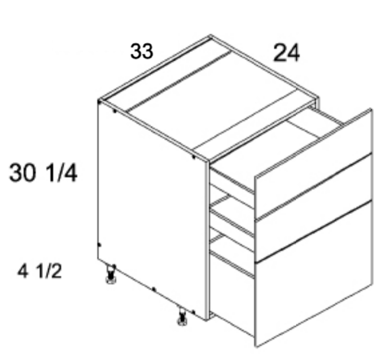 3DB33 Three Drawer Base Palermo Gloss White Kitchen