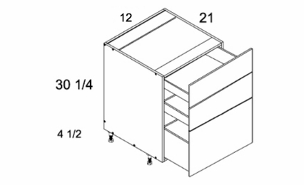3VDB12: Three Drawer Vanity Base: Palermo Gloss White Kitchen Cabinets