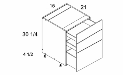 3VDB15: Three Drawer Vanity Base: Torino White Pine Kitchen Cabinets