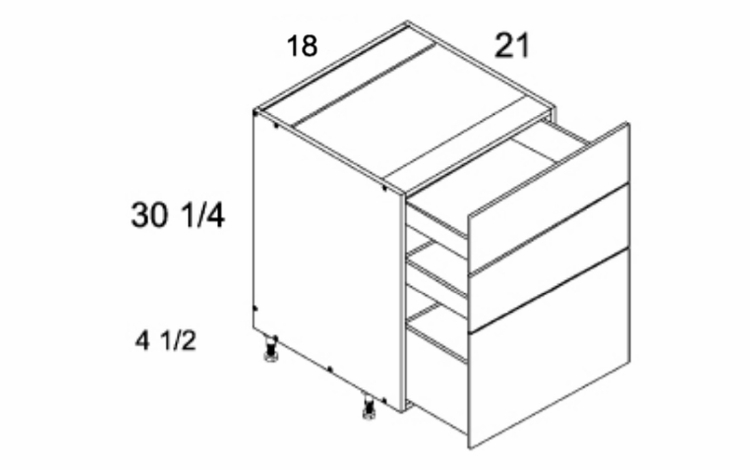 3VDB18: Three Drawer Vanity Base: Torino Grey Wood Kitchen Cabinets
