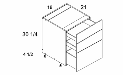 3VDB18: Three Drawer Vanity Base: Torino White Pine Kitchen Cabinets