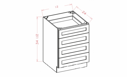 4DB12: Four Drawer Base: Torino Dark Wood Kitchen Cabinets