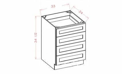 4DB33: Four Drawer Base: Torino Dark Wood Kitchen Cabinets