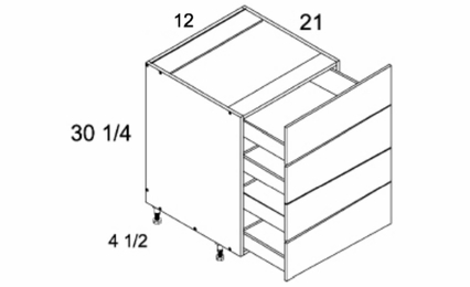 4VDB12: Four Drawer Vanity Base: Torino Grey Wood Kitchen Cabinets