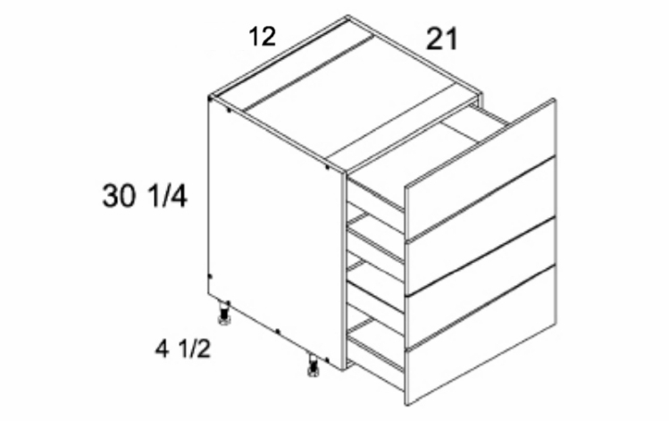 4VDB12: Four Drawer Vanity Base: Torino White Pine Kitchen Cabinets
