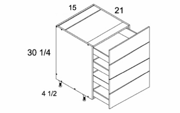 4VDB15: Four Drawer Vanity Base: Palermo Gloss White Kitchen Cabinets
