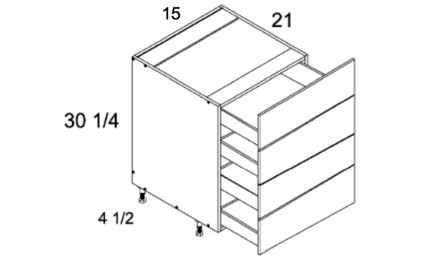 4VDB15: Four Drawer Vanity Base: Torino Dark Wood Kitchen Cabinets