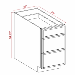 Armor White Oak 3DB36: 3 Drawer Base Cabinets: Assembled Kitchen Cabinets