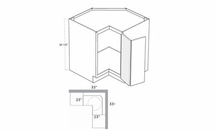 Artisan Moss BSQC33-R: 33" Square Corner Base Cabinet (Right Hinge Door): Assembled Kitchen Cabinets