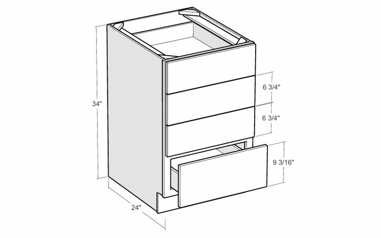 Artisan Moss DB24-4: 24" 4-Drawer Base Cabinet: Assembled Kitchen Cabinets