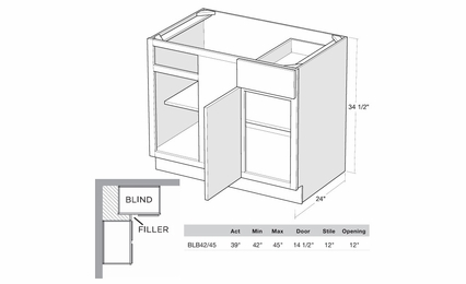 Artisan Silk BLB42/45-L: Blind Base Cabinet (Left Hinge Door): Assembled Kitchen Cabinets