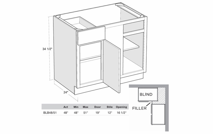 Artisan Silk BLB48/51-R: Blind Base Cabinet (Right Hinge Door): Assembled Kitchen Cabinets