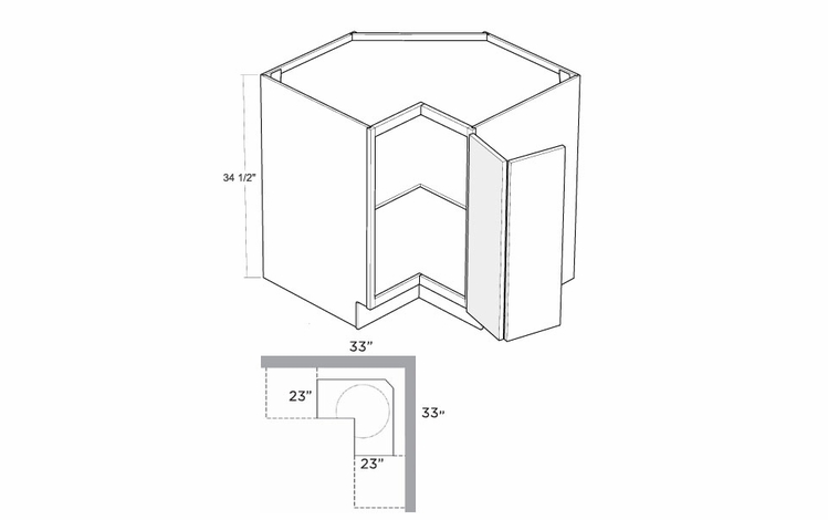 Artisan Silk BSQC33-R: 33" Square Corner Base Cabinet (Right Hinge Door): Assembled Kitchen Cabinets