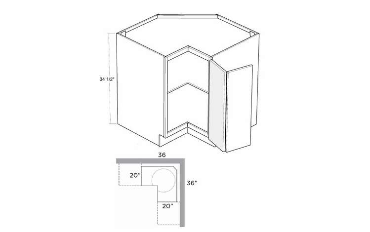 Artisan Silk BSQC36-R: 36" Square Corner Base Cabinet (Right Hinge Door): Assembled Kitchen Cabinets