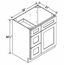 Aspen White V3021DL: Vanity Combo Cabinet With Left Drawers: Assembled Kitchen Cabinets