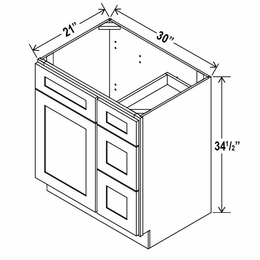 Aspen White V3021DR: Vanity Combo Cabinet With Right Drawers: Assembled Kitchen Cabinets