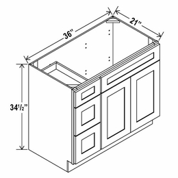 Aspen White V3621DL: Vanity Combo Cabinet With Left Drawers: Assembled Kitchen Cabinets