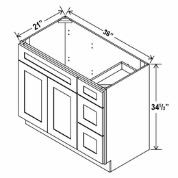 Aspen White V3621DR: Vanity Combo Cabinet With Right Drawers: Assembled Kitchen Cabinets