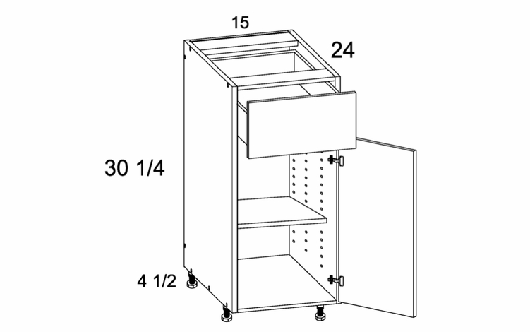 B15: One Door One Drawer Base: Torino Dark Wood Kitchen Cabinets