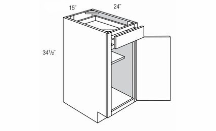 B15: Single Door Base Cabinet: Amesbury White RTA Kitchen Cabinet