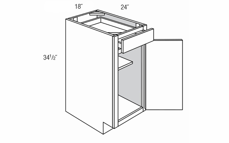 B18: Single Door Base Cabinet: Dover Norwich RTA Kitchen Cabinet