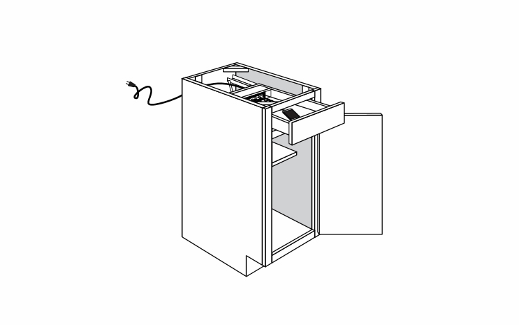 B18CHGDR18: Single Door Base Cabinet With Charging Drawer: Amesbury White RTA Kitchen Cabinet